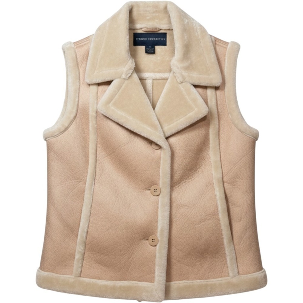French Connection Faux Shearling Vest Womens XS Tan Excellent Button Front Plush